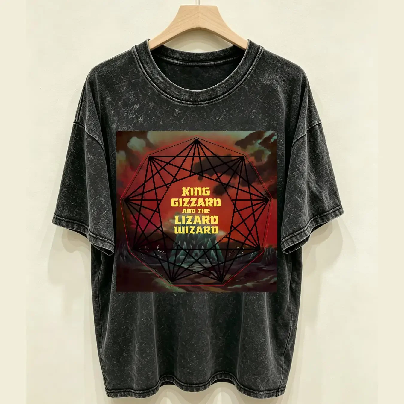 washed T Shirt New King Gizzard the Lizard Wizard Nonagon Infinity Cotton Black S 5XL vintage Washed Soft Stretched Versatile