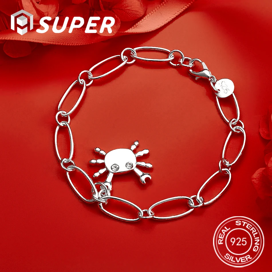 

ALISuper 925 Sterling Silver 8-inch Delicate Crab Bracelet for Women - Fashionable Engagement Gift Accessory
