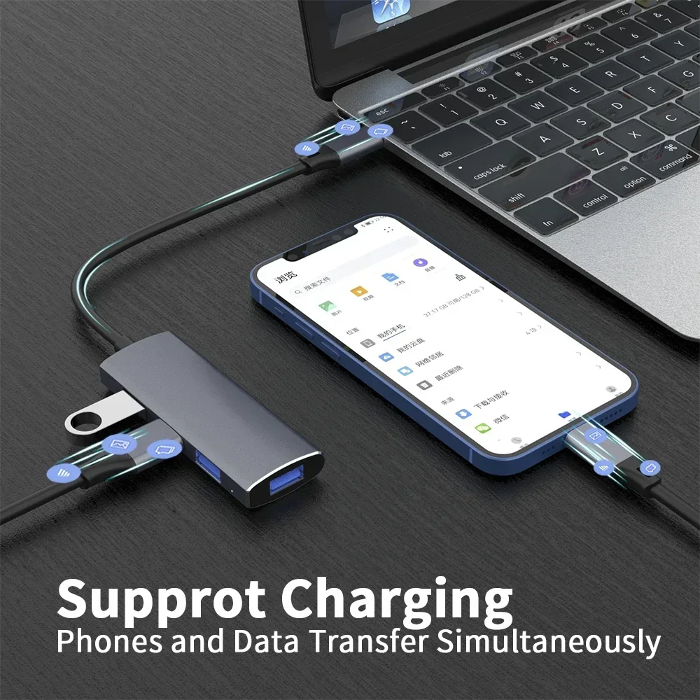 4 منافذ USB Hub type c الفاصل 5Gbps لملحقات جهاز الكمبيوتر متعدد المنافذ HUB 4 USB 3.0 2.0 منافذ عالية السرعة