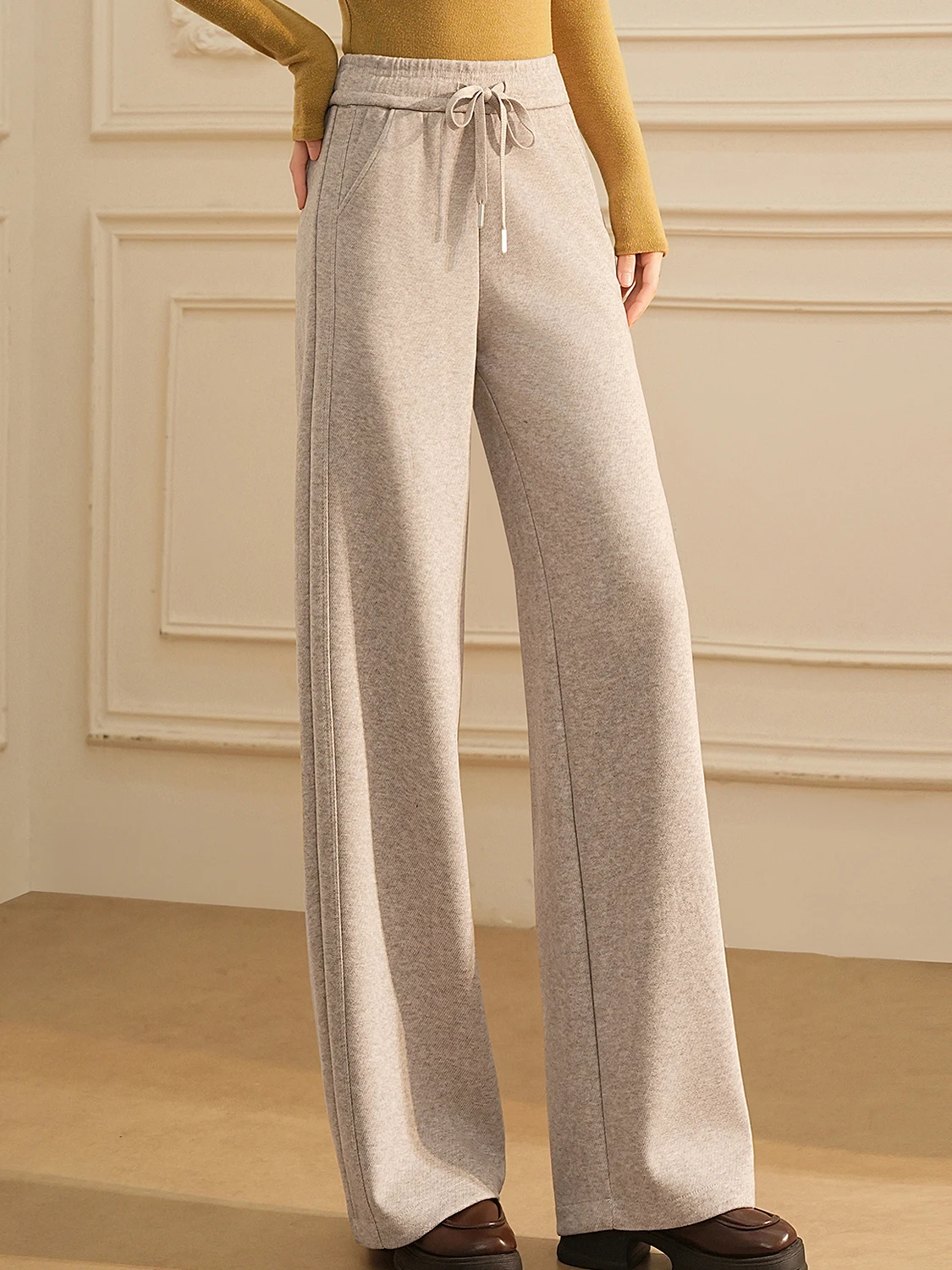 

High Waist Wide Leg Pants Women's Loose Elastic Waist Casual Pants Autumn Winter Ele Sle mat Faion Mom Clothes