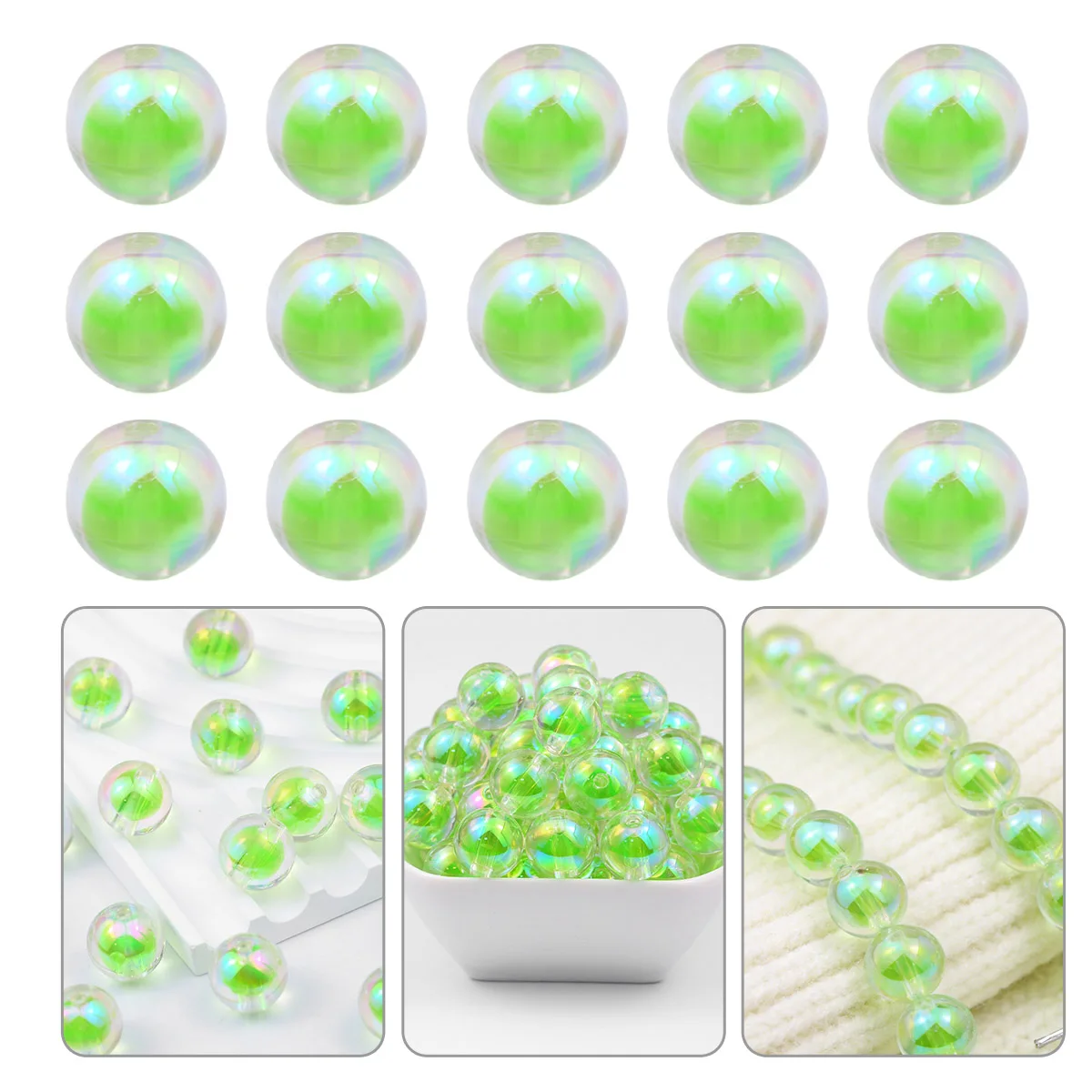

10/20/30pcs 16mm Acrylic UV Beads Green Color Round Loose Beads for Jewelry Making DIY Necklace Bracelet Phone Chain Accessory