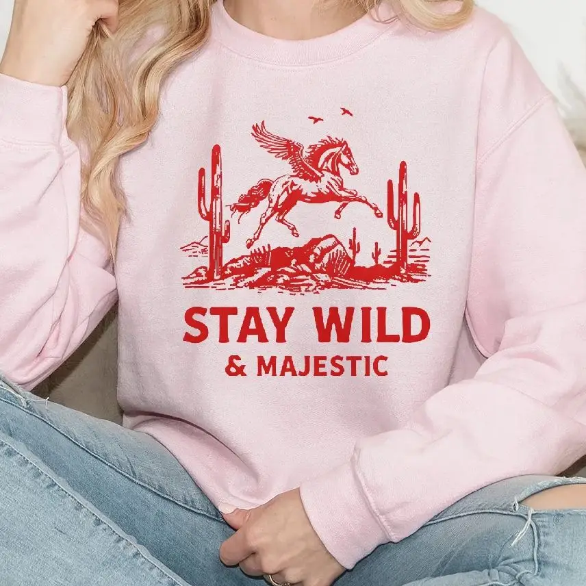 

Retro Vintage Sweatshirt Graphic Hoodies Y2K Tops Casual Daily Wear Unisex Versatile Stylish Pullover Stay Wild Majestic Fantacy