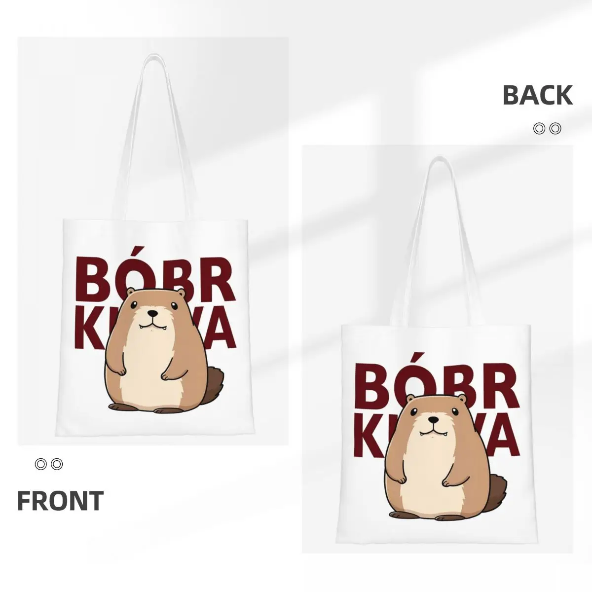 Kurwa Bobr Meme Cute Funny Beaver Canvas Tote Bag Eco-Friendly Large Shopping Bag for Unisex Polish Bober Meme Shopping Bags