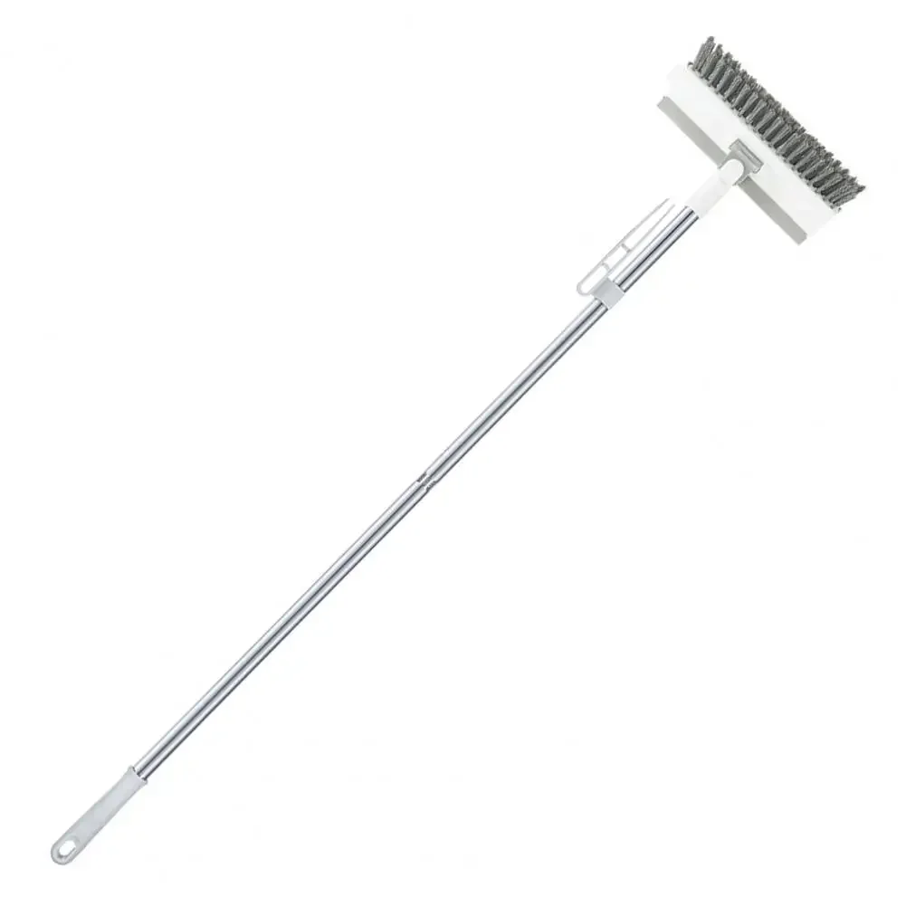 Rotatable Floor Scrub Brush Cleaning Tool With Long Handle Grout Brush Scrape V-Shape Stiff Bristle Cleaning Brush With Squeegee
