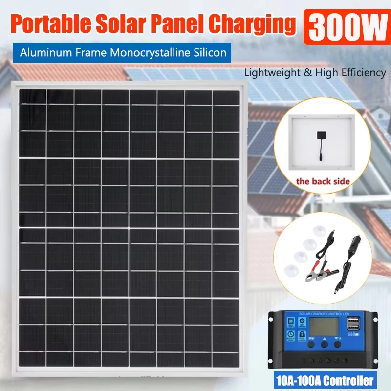 300 W Solarpanel, hocheffizient, 18 V Aluminiumrahmen, monokristalline Silizium-Solarzelle, Outdoor-Powerbank, Aufladen für Camp