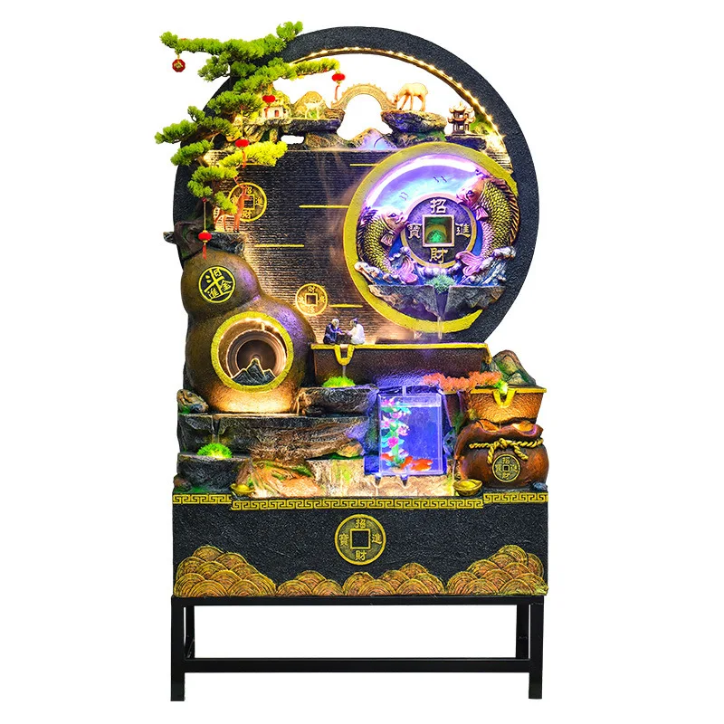 large rockery fountain, fish tank living room to attract wealth landscaping, indoor entrance opening floor ornament