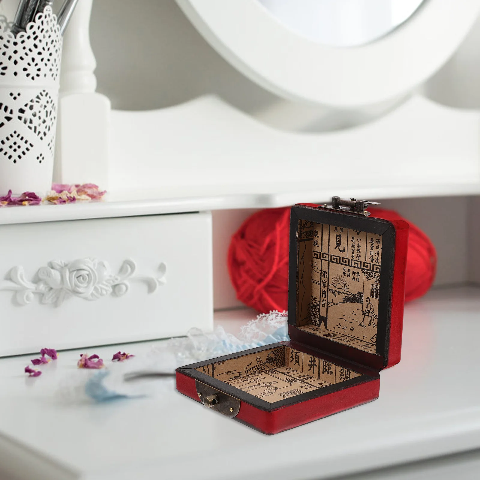 

Classic Chinese Style Jewelry Box Wooden Vintage Treasure Keeper for Women Small Accessories Organizer Desk Decorative Storage
