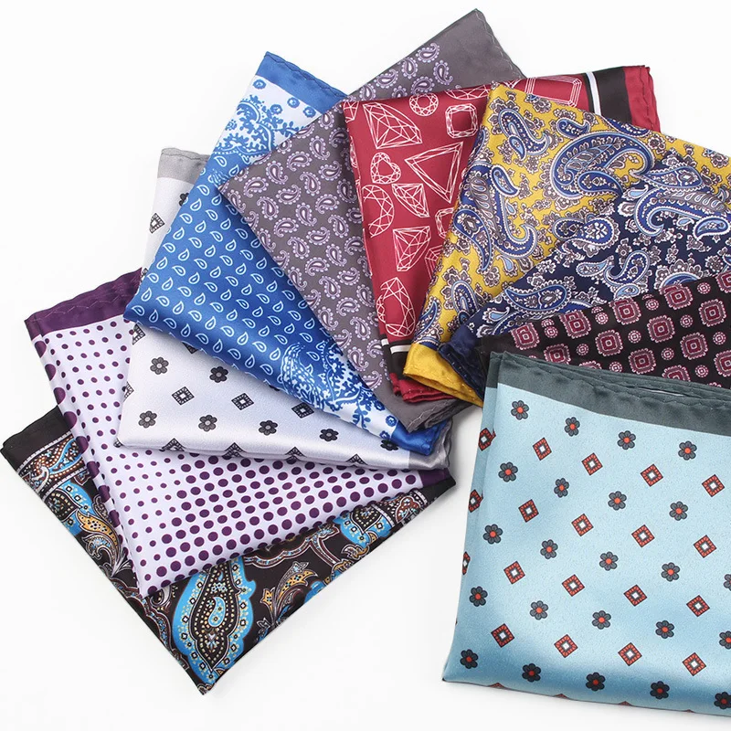 Men's Handkerchief for Paisley Artificial Silk Scarf For Man Dot Pocket Towel Square Scarf Chest Towel for Wedding Flower Print