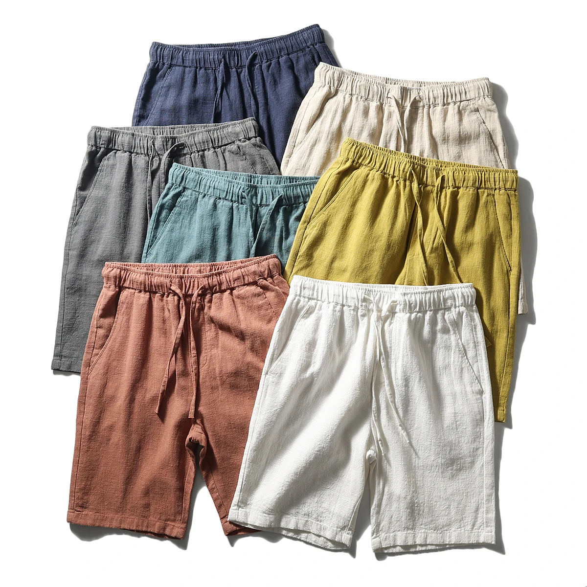 

New Summer Men's Faion Straight Leg Cotton Linen orts Wet Wet Breathable Waed Look Comfortable Casual Pants ort Length