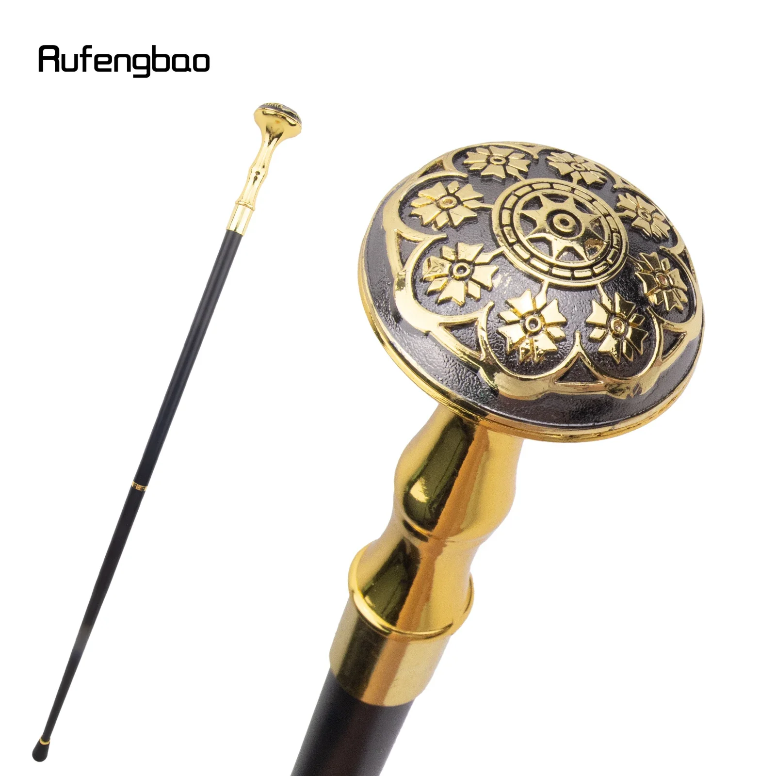 Eight Flower Totem Relief Walking Cane Fashion Walking Stick Gentleman Crosier Knob Walking Stick 94cm