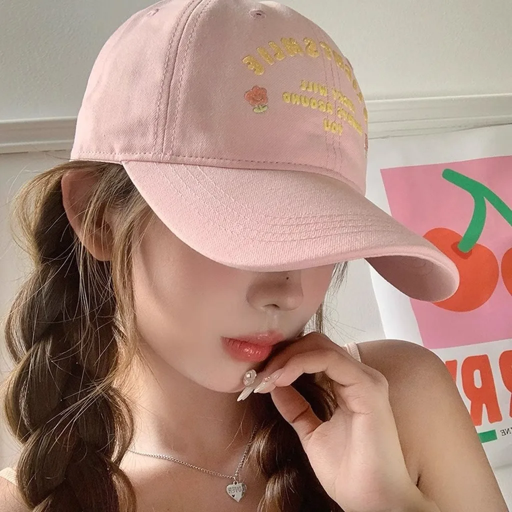 

Adjustable Peaked Cap Wide Brim Women'S Sun Hat Pink Baseball Cap Polyester Wide Brim Hat For Korean School Outdoor Activities