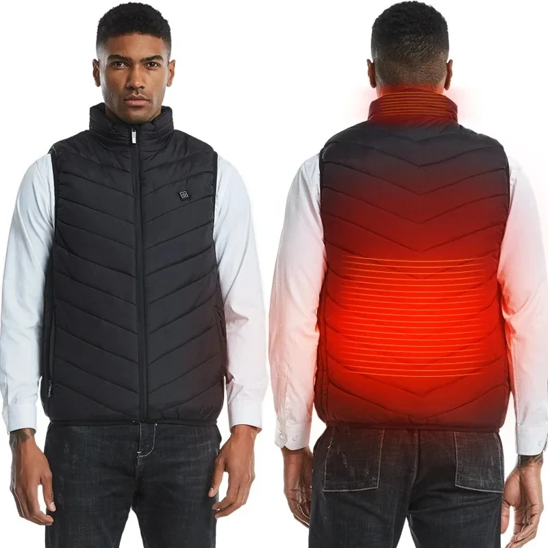 Winter Warming Jacket USB Electric Heater Outdoor Warm Vest Adjustable Heated Vest Men 2/9/21 Zone Heating Round Neck Vest