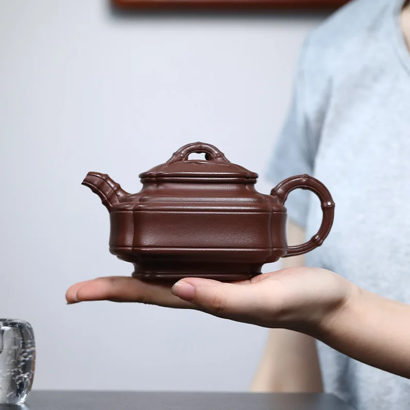 Square Bamboo Drum 310Cc Original Mineral Purple Clay Handmade Teapot Set Business Gift Tea Ceremony Supplies