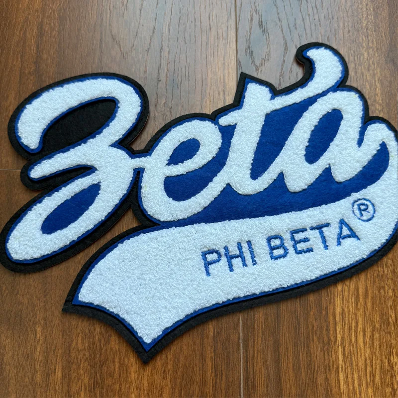Unique Chenille Iron-On Zeta Phi Beta Sorority Inc Patch for Jacket, Large Zeta with Tail Embroidered Patches