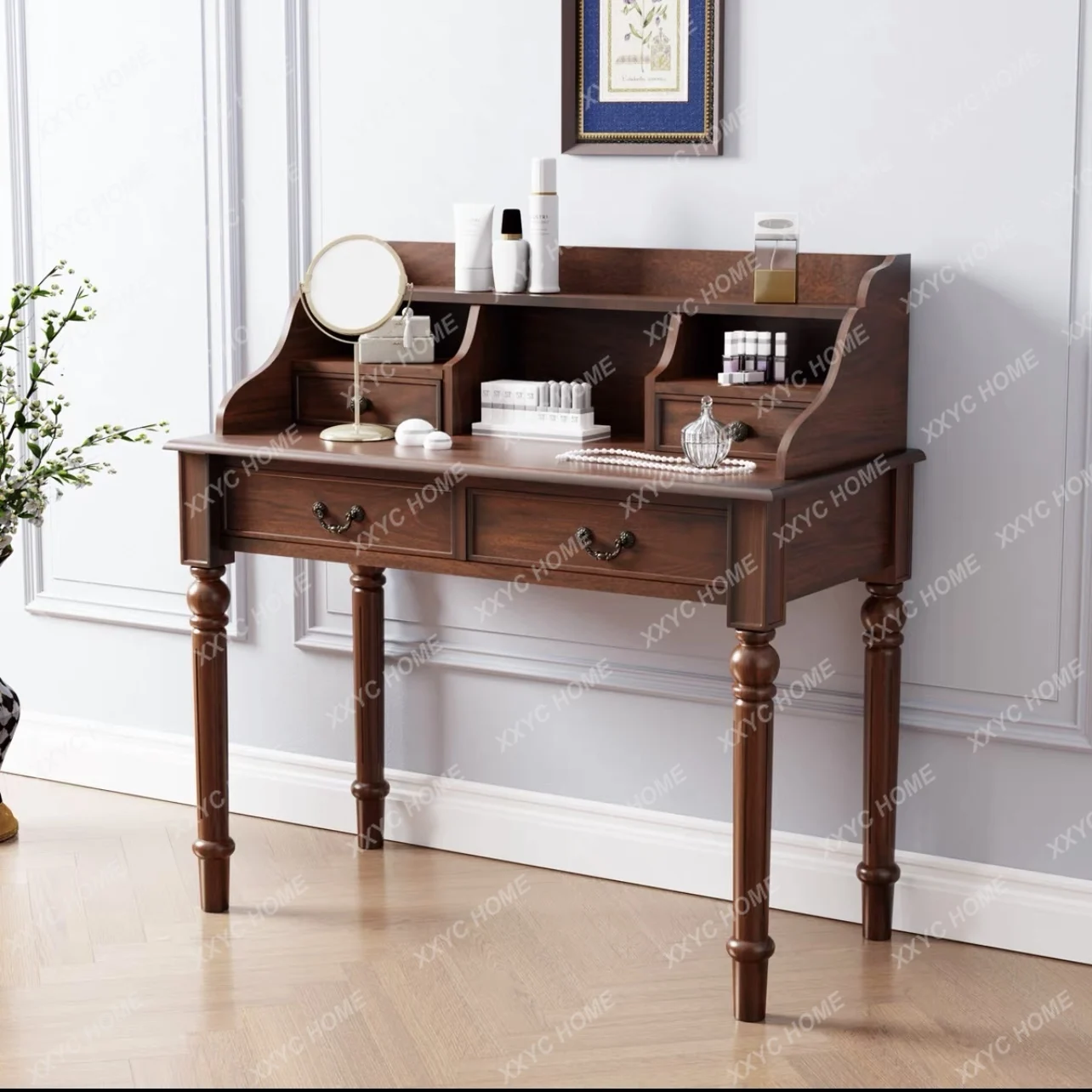 Dresser solid wood bedroom modern simple  white cream style dressing table with storage rack integrated table