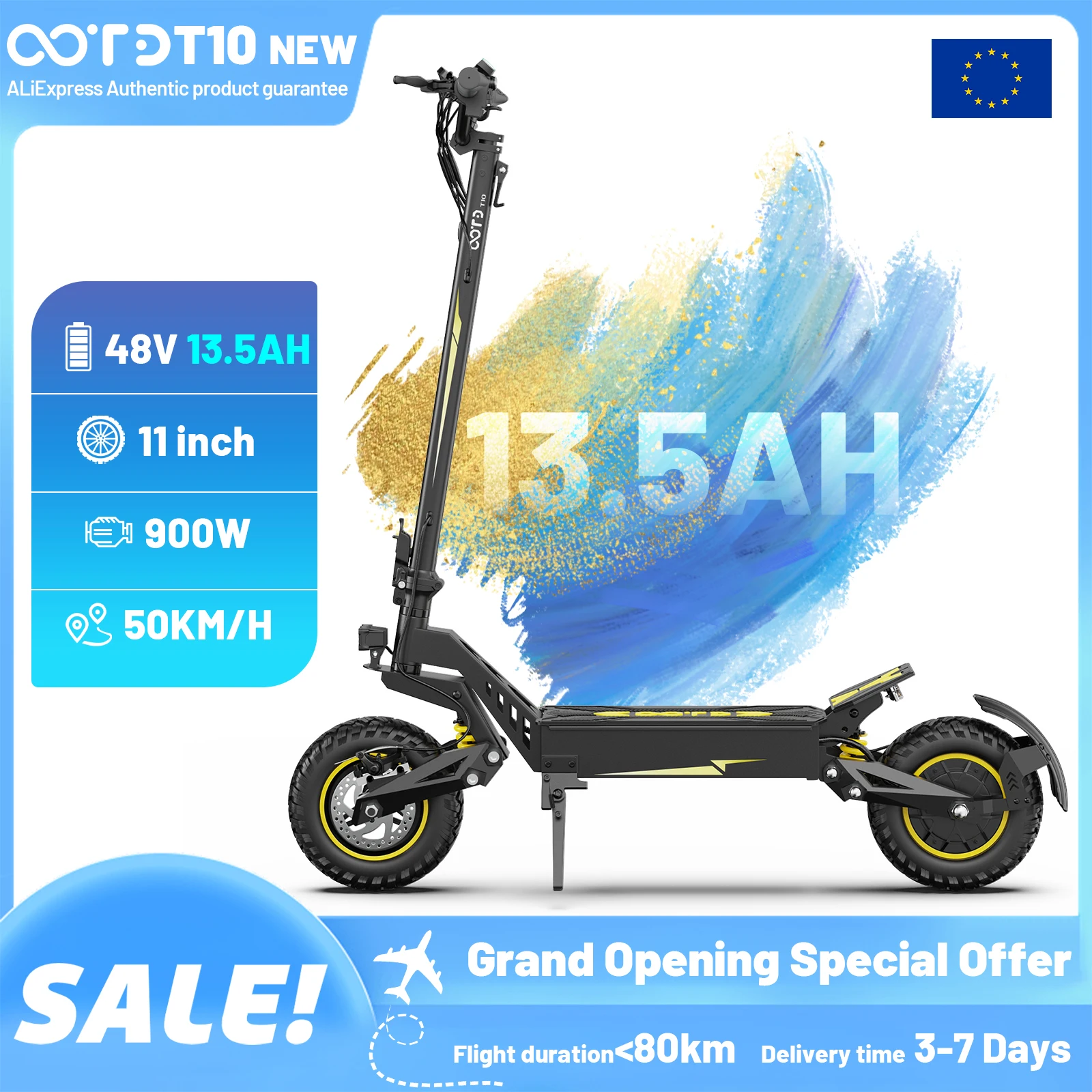 Trottinette électrique OOTD T10 900W de puissance maximale, batterie 48V 13.5Ah, écran LED, pour adultes