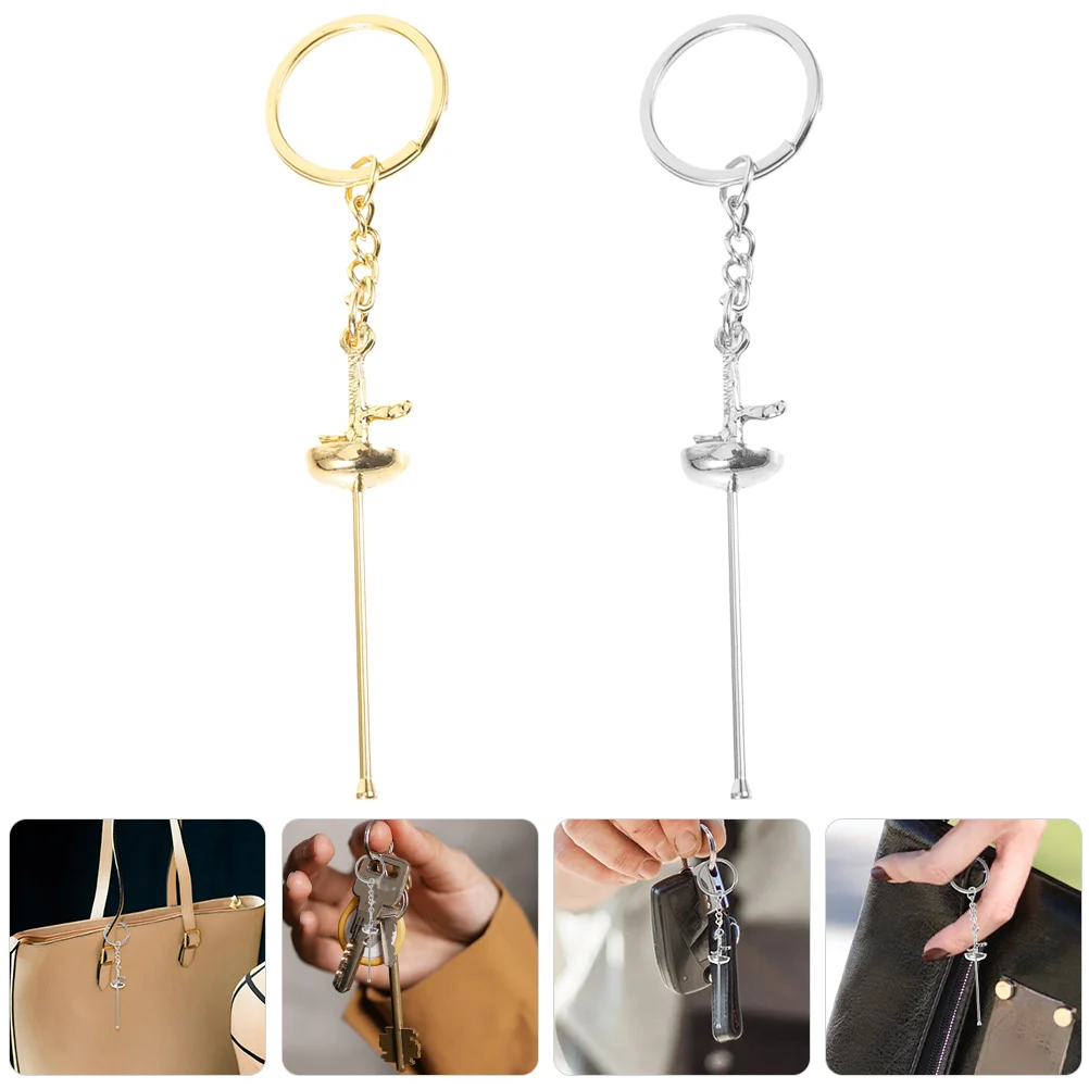 

2 Pcs Key Ring Keys Accessory Chain Bags Chic Fencing Adorable Metal Lovers Wear-resistant Pendant Keychain