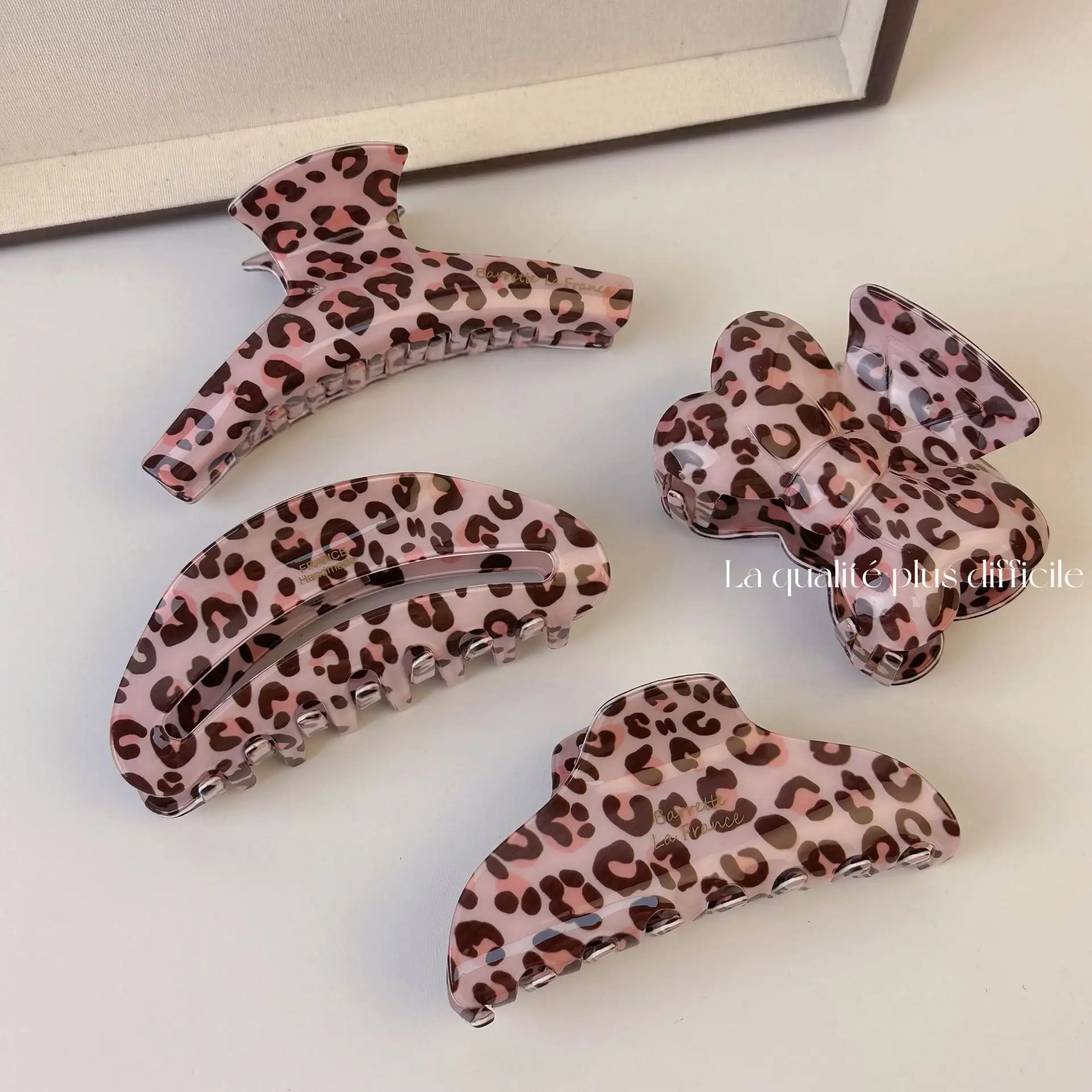 Popular Pink Leopard Spotted Hair Clip Claw for Women 2024 New Adult Large Size Fashion Sexy Leopard Print Acrylic Hair Claws