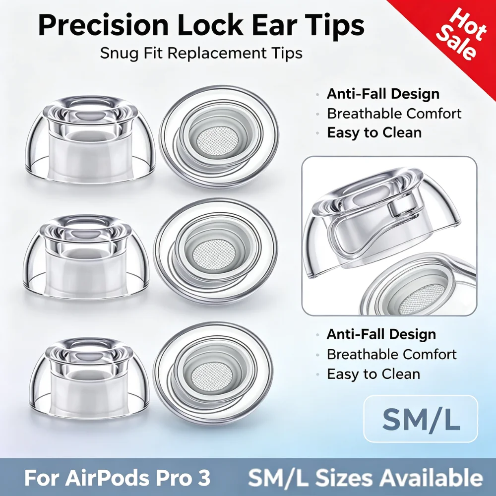 Transparente Flüssigsilikon-Ohrstöpsel für AirPods Pro 3, Ersatz-Ohrstöpselkappen, rutschfest, bequeme Passform, Reinigungsdesign