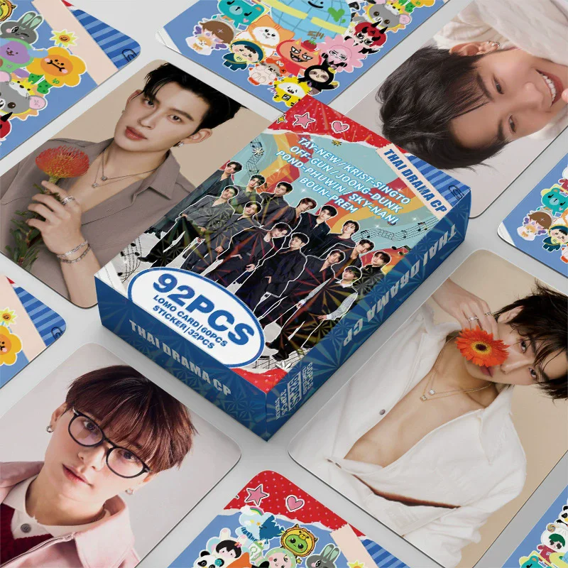  92Pcs/Set GMMTV Thai Star CP Lomo Cards with Bonus Stickers HD Photo Cards Fan Merch Idol Portrait Collection Cards