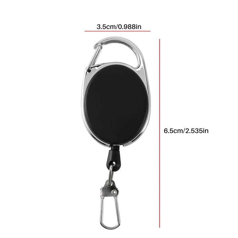 Heavy Duty Retractable Carabiner Badge Tinker Reels 60Cm Pull Wire With Key Ring Clip Black