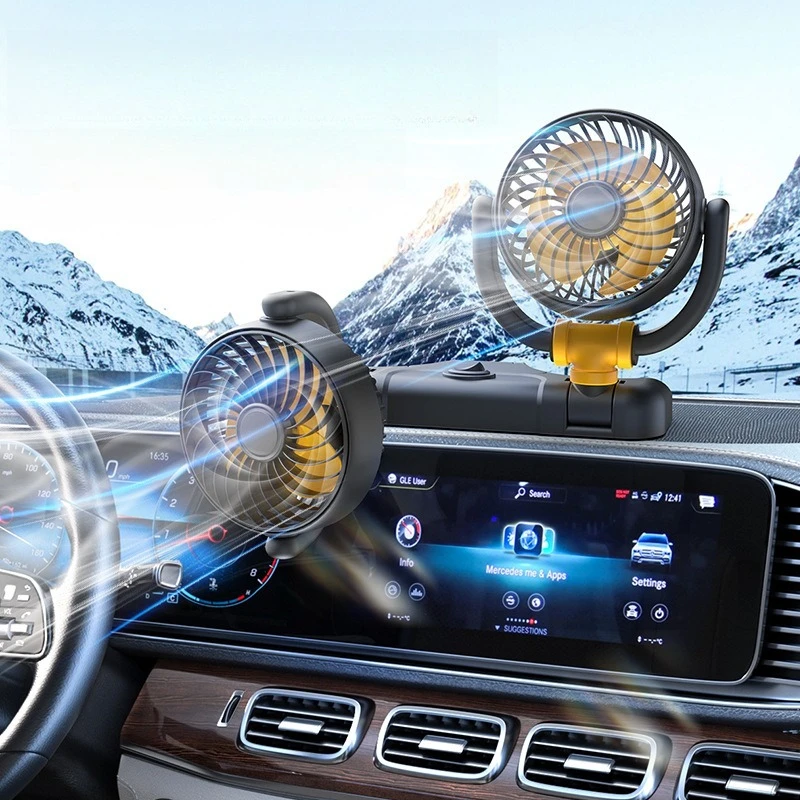 USB Rechargeable Car Clip Cooling Fan 2000mAh Fan Burshless Cooler 900° Rotatable Portable Cooling Tool for Seat/Office/Travel