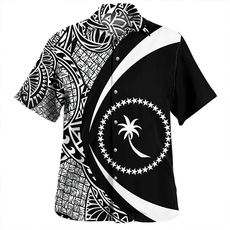 New Chuuk State Hawaiian Shirt For Men 3d Printed Polynesian Short Sleeves Tops Women Casual Summer Beach Lapel Button Blouse