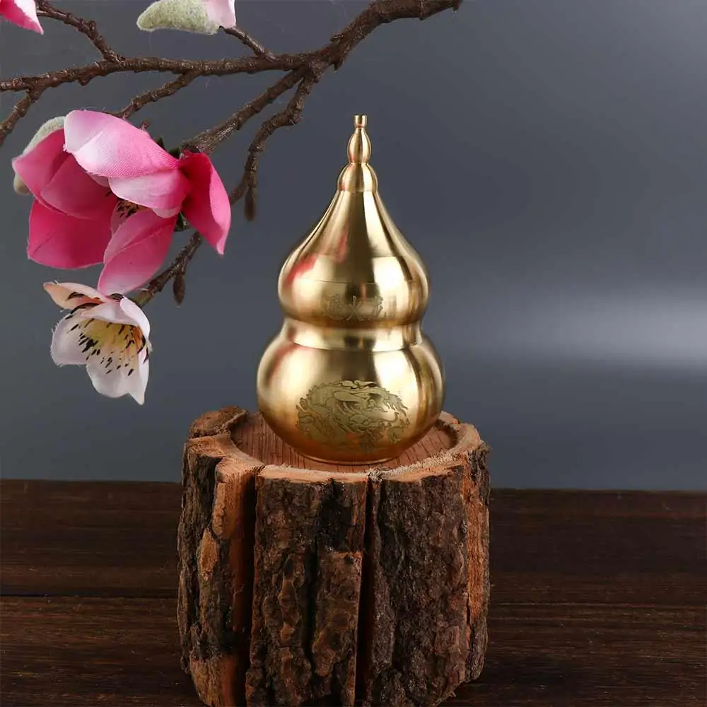 Handicraft Fire-avoiding Dragon Gourd Brass Chinese Style Copper Gourd Ancient Craft Top Open Cover Gourd Ornament Kitchen