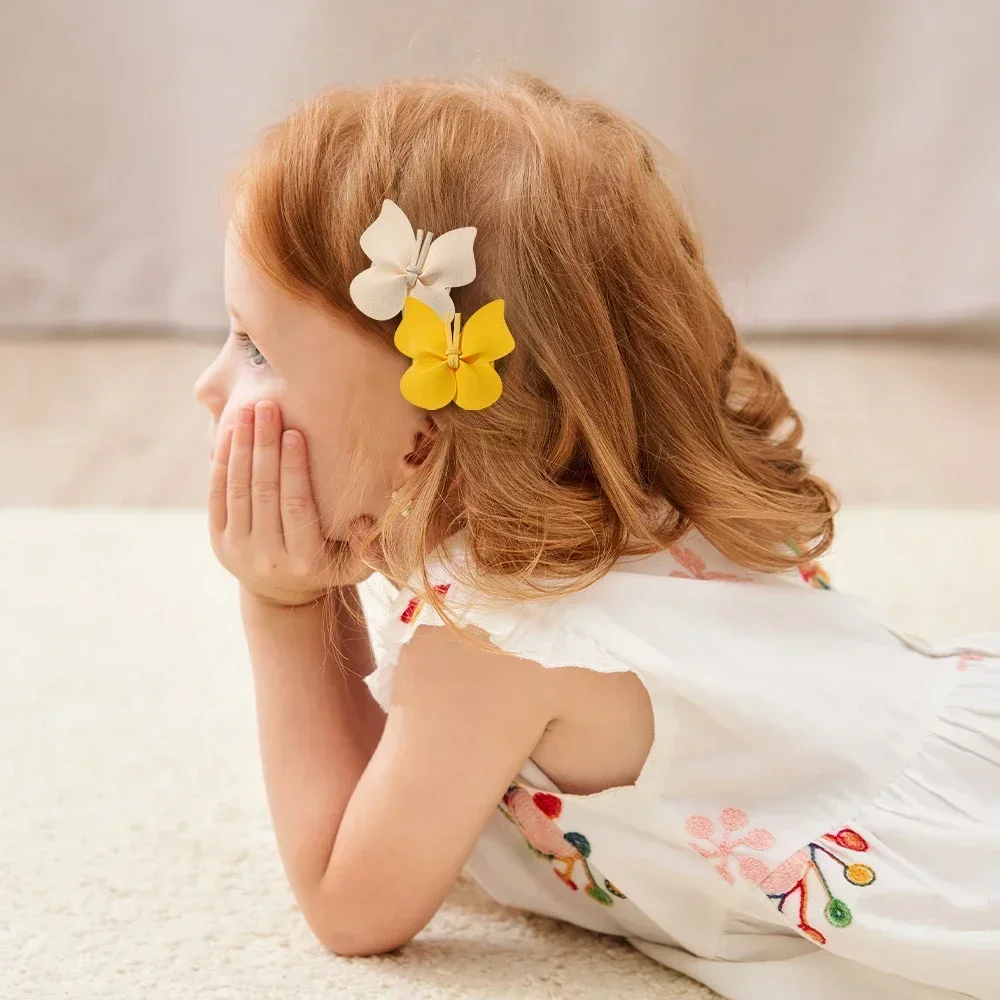 Klip rambut kulit kupu-kupu rajut lembut, aksesori rambut bayi perempuan, hiasan kepala kasa lucu dengan emas 2 buah/set