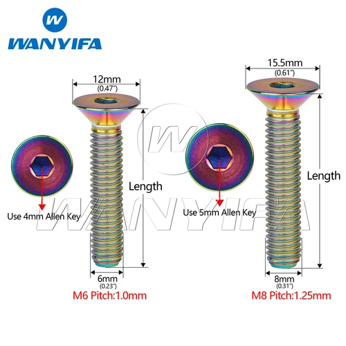 Imagen 2 del producto Wanyifa Perno de titanio M6/M8x10 15 20 25 30 35 40 45 50 60 65 mm DIN7991 Tornillo de cabeza hexagonal avellanada Sujetadores de aleación Ti