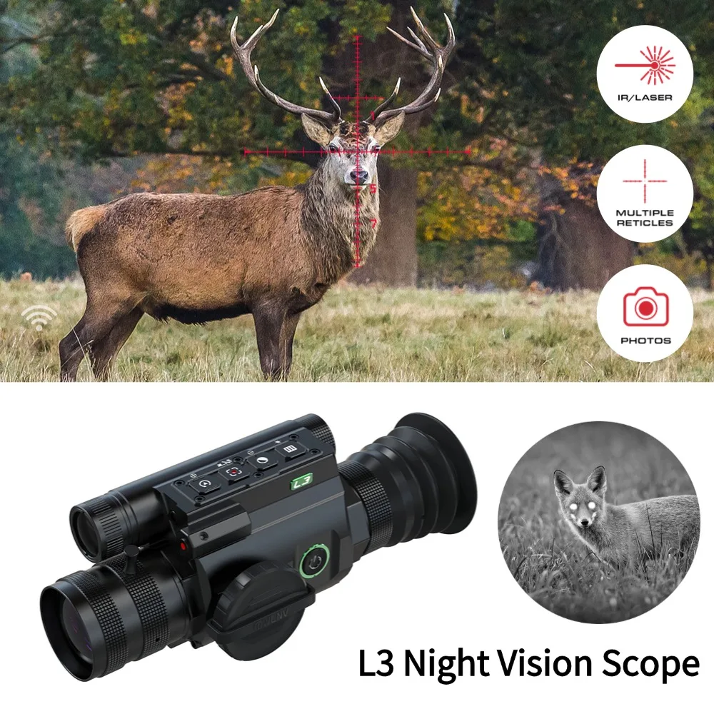 OWLNV L3 Hunting Night Vision Scope 350M IR Ballistic Calculator 850nm/940nm IR Illuminator With WiFi For Day Night Viewing