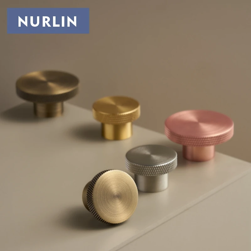 Nurlin Knurled Solid Brass Cabinet knobs for Furniture Drawer Available in Rose Champagne Gold Brushed Brass Antique CH122