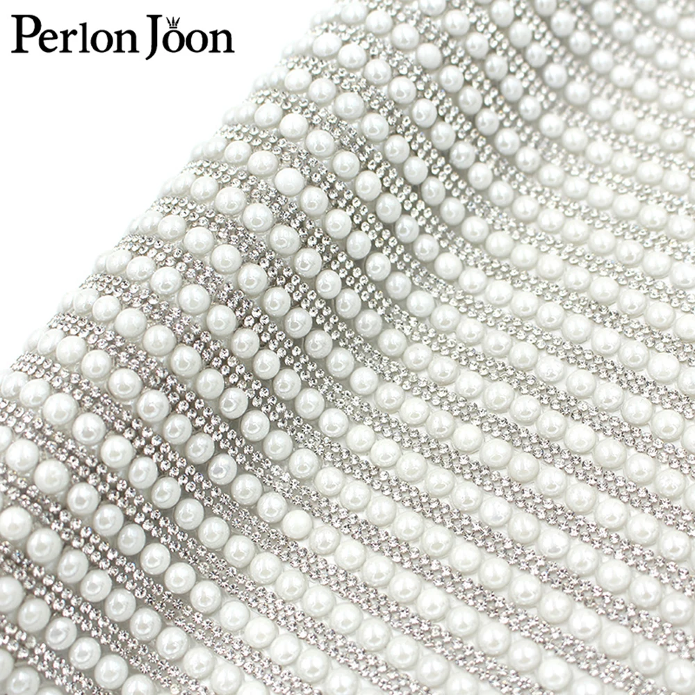 1pcs White pearl rhinestones arranged hot cloth stickers DIY cutting tape patch DIY bridal clothing shoes accessories TR142