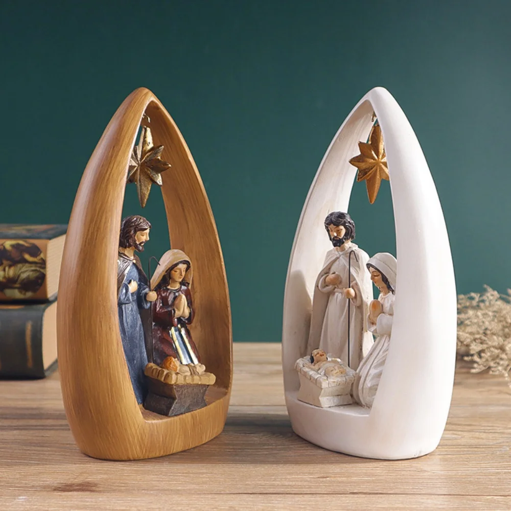 Jesus Birth Scene Christmas Decoration Holy Family Nativity Scene Resins Figurine Ornament Centerpieces Desktop Decor Holiday
