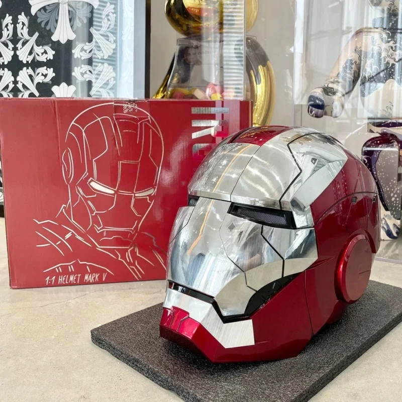 

Mk5 Iron Man Helmet Led Eyes 1/1 Cosplay Voice Control Avengers Metal Mask Electric Voice Control Helmet Surprise Boy Toys