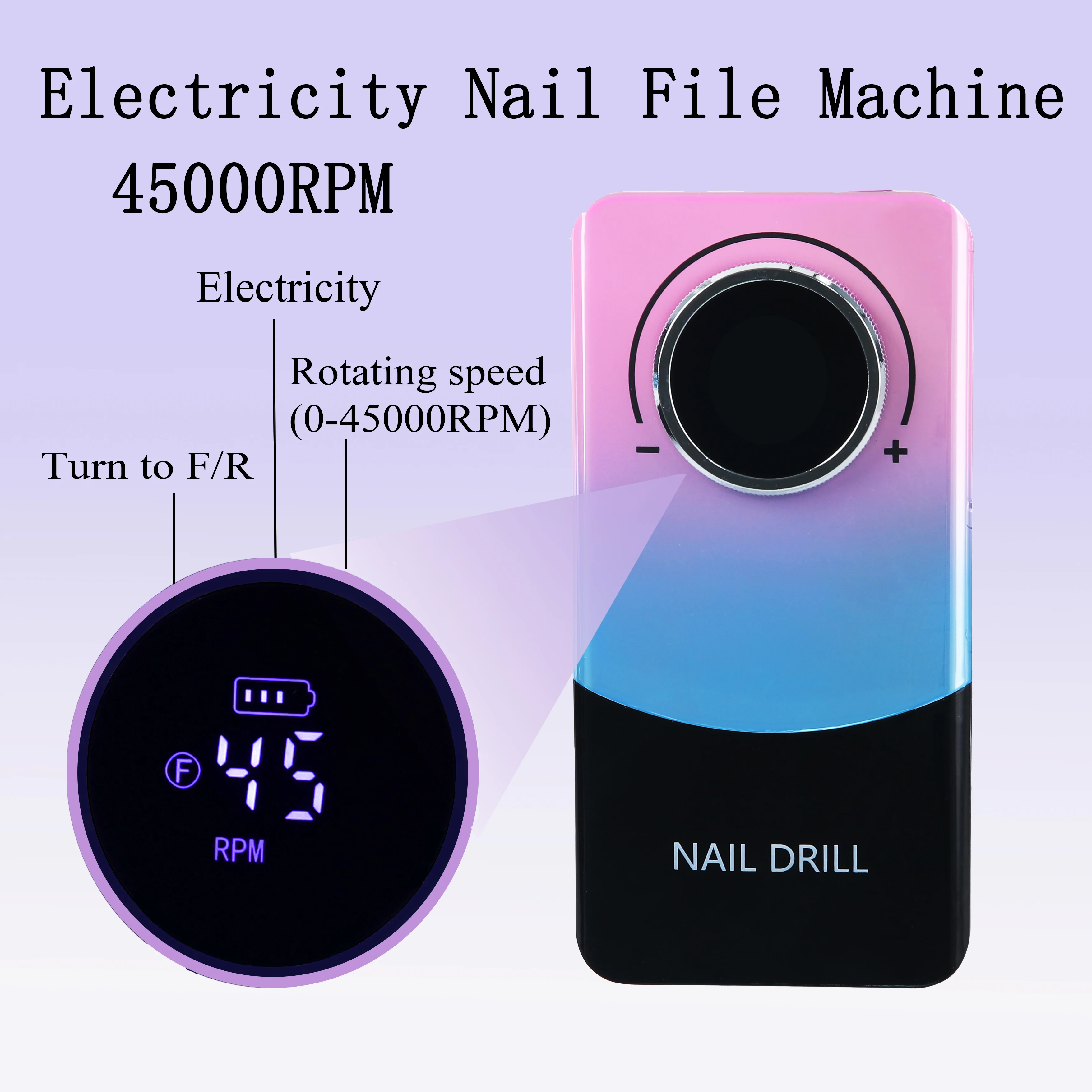 New Professinal Rechargeable 45000RPM Electric Portable Nail Drill Machine Low Noise Low Heat for Manicure Salon Tool V9