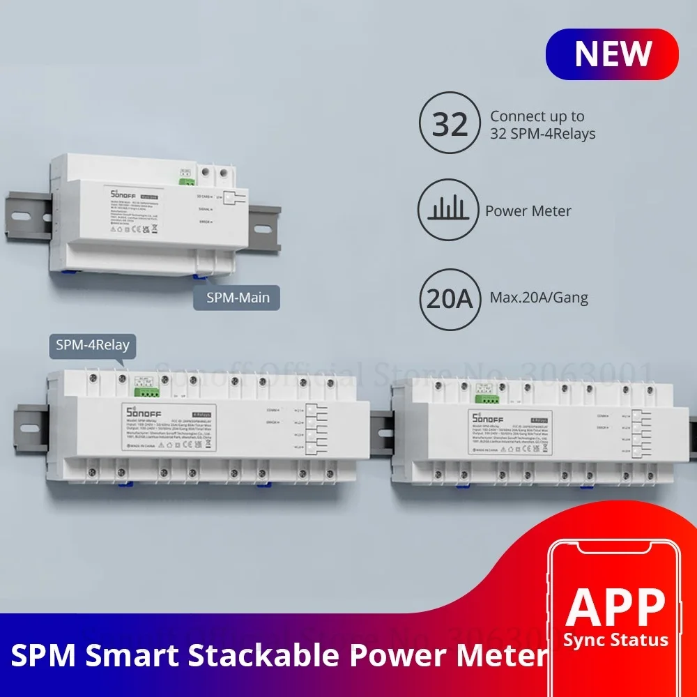 Medidor de potencia apilable inteligente SPM, protección de sobrecarga de 20a/Gang, monitoreo de consumo de energía, soporte de almacenamiento de datos de tarjeta SD, nuevo