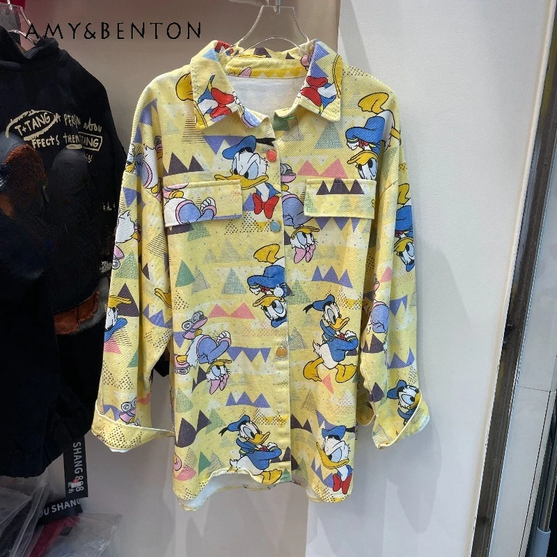 

Printed Cartoon Denim Shirt Jacket Men's And Women's Trendy Brand 2026 Summer New American Loose Couple Casual Sweet Cute Coat