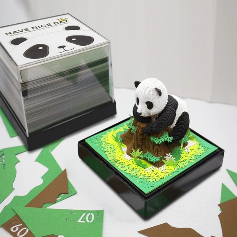 3D Panda calendário com luz, escultura em papel arte, pedaço do tempo, presentes DIY, decoração desktop, 2024