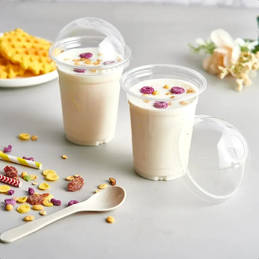 100 комплектов прозрачных пластиковых стаканчиков на 12 унций с купольными крышками. Пластиковые стаканчики для питья. Чашки для парфии на 12 унций для льда, кофе, смузи, пузырька Боба.