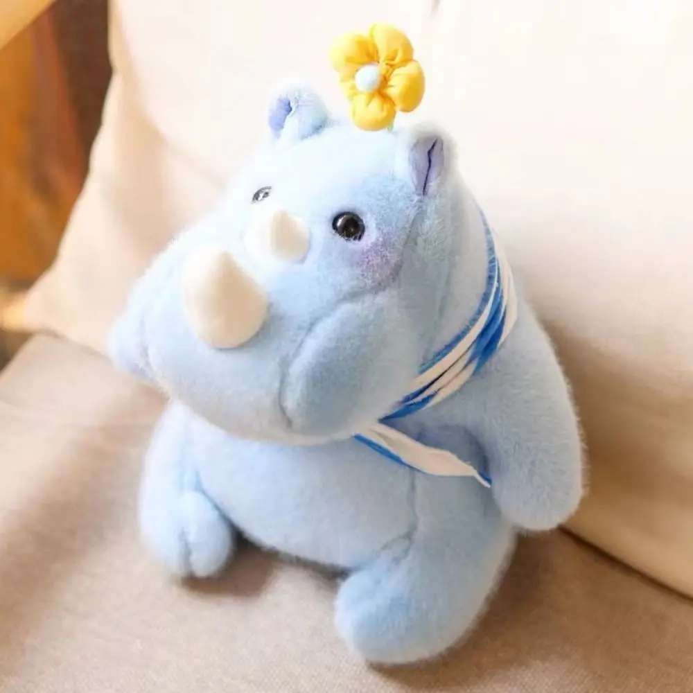 Juguete de peluche de rinoceronte esponjoso, bufanda de colección hecha a mano, muñeca de rinoceronte interactiva, muñeco de rinoceronte de peluche suave, fiestas de cumpleaños