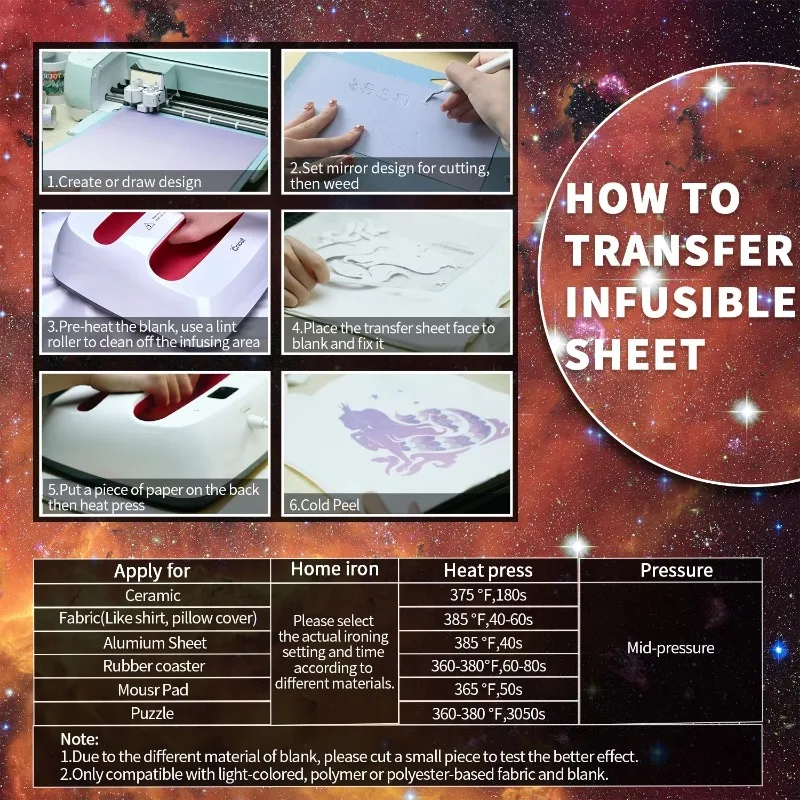 WOWOCUT 1 PCS Infusible Transfer Ink Sheet 12"X12" Starry Sky Sublimation Ink Sheet Heat Press Transfer Paper for T-shirt Bags
