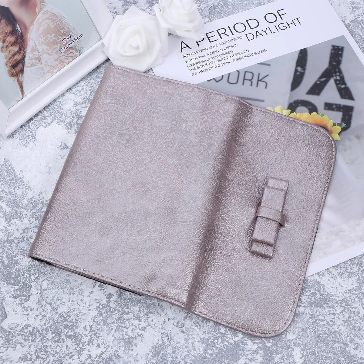 Estojo para Pincéis de Maquiagem PU Rosa Poeira Grande Dobrável Portátil para Viagem Bolsa de Maquiagem Feminina
