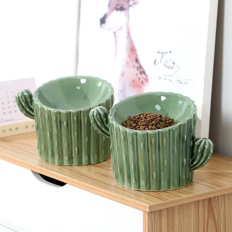 

Simulation Cactus Ceramic Pets Feed Bowl Water Dispenser Pet Water Fountain Porcelain Cactus Shape Pet Feeder Buffet Bowl