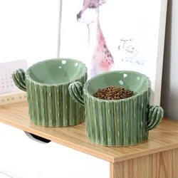 Simulation Cactus Ceramic Pets Feed Bowl Water Dispenser Pet Water Fountain Porcelain Cactus Shape Pet Feeder Buffet Bowl