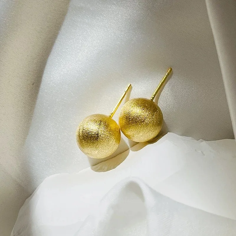 

18K gold brushed ear studs AU750 small bulb spherical ear studs high-end line texture ear studs women's boutique jewelry gift