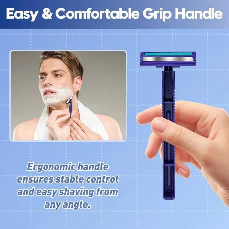 Twin Blade Disposable Razors for Men & Women – 60 Pack Bulk Stainless Steel Shavers with Lubricating Strip & Safety Cap
