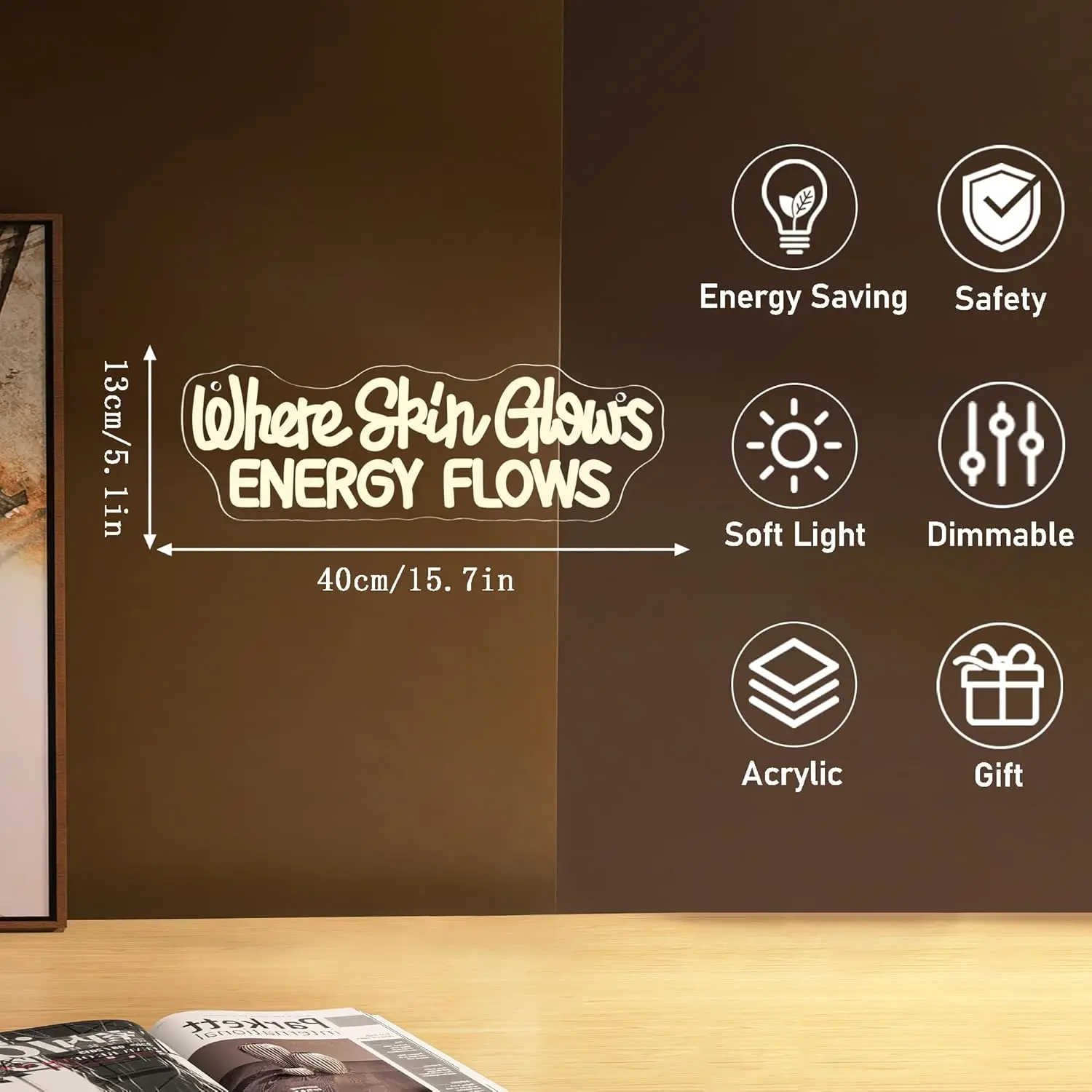 Waar de huid gloeit energie stroomt Neon Sign Beauty Neon Light Sign voor Spa Salon Beauty Room Wall Decor Skin Glow Esthetician Decor