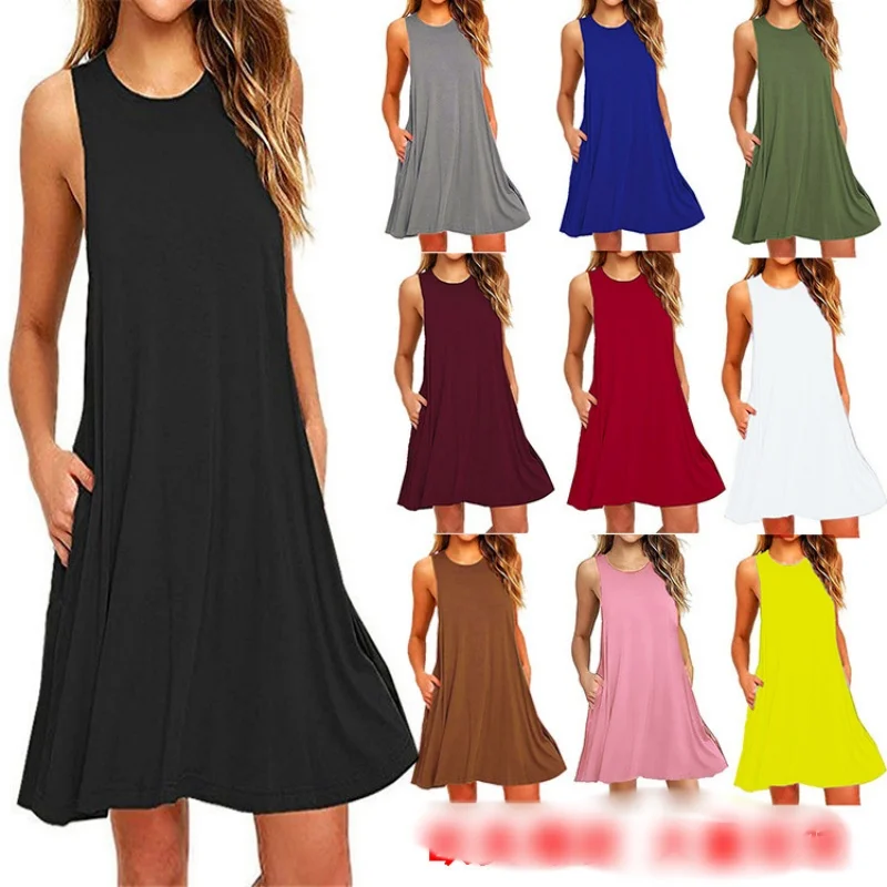 

Colorful Black Pink Slim Mid Dress Woman Summer Y2K Vintage White Blue Red Yellow Green Sexy Beach Outfits Cheap Dresses Women