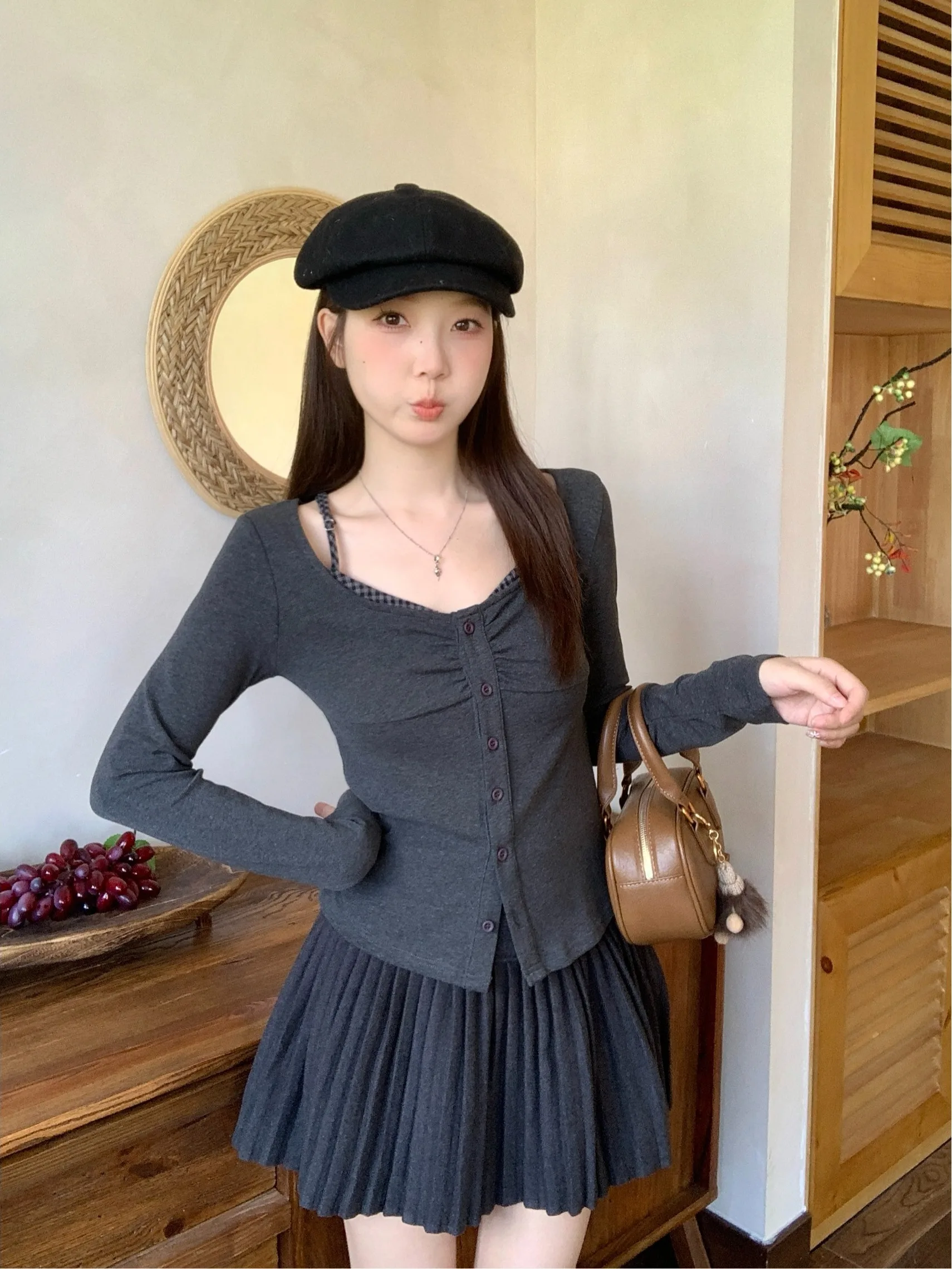 

plus Size Slim Fit Plaid Patchwork Long Sleeve T-Shirt Autumn New Style Korean Version Commute Wind Ladies Fashion Top